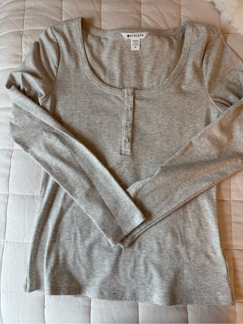 Athleta Heather Gray Ribbed Henley Top
